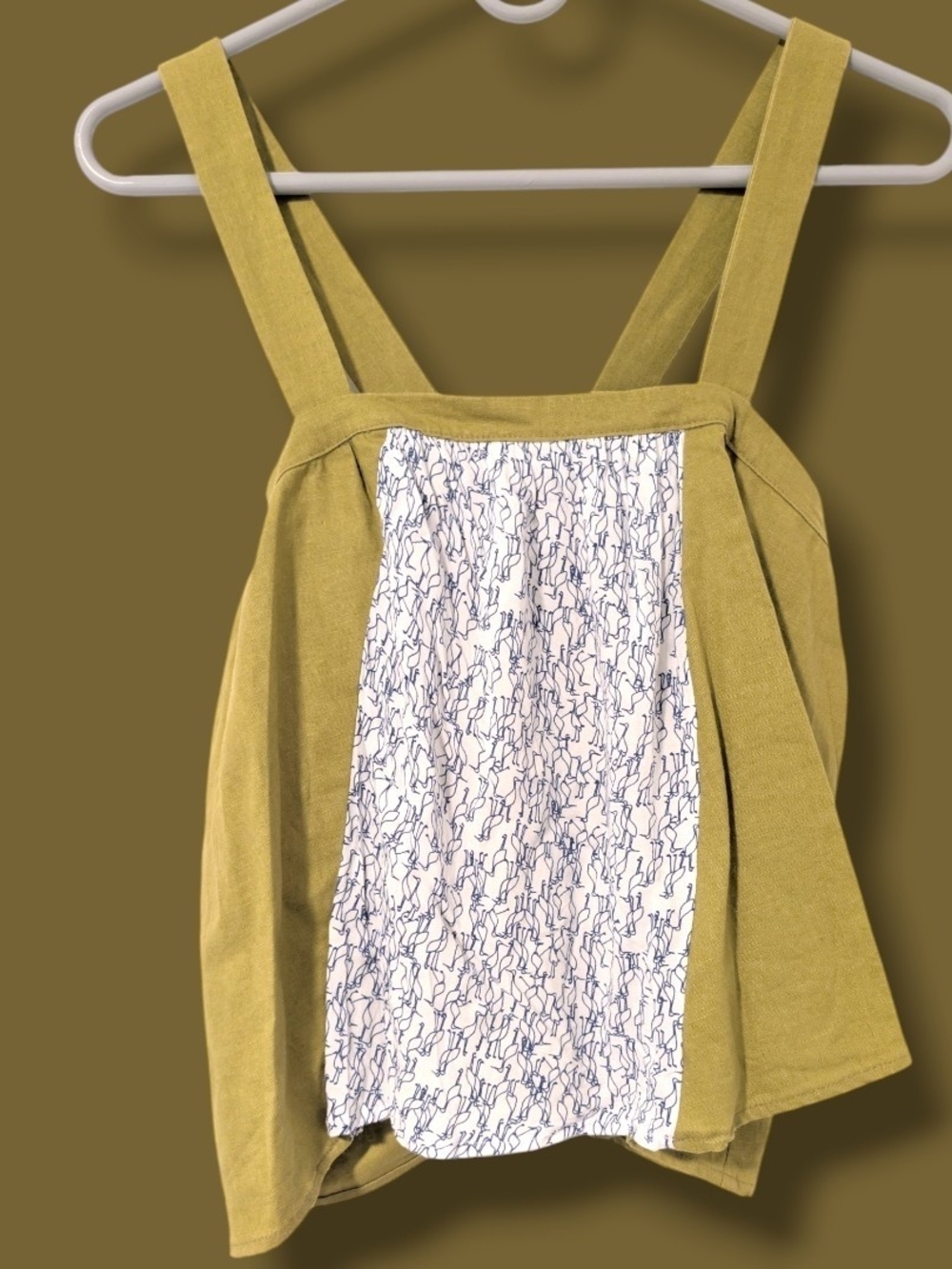 Selva Negra Olive Flamingo Print Linen Cotton Sleeveless Wide Strap Flowy Top